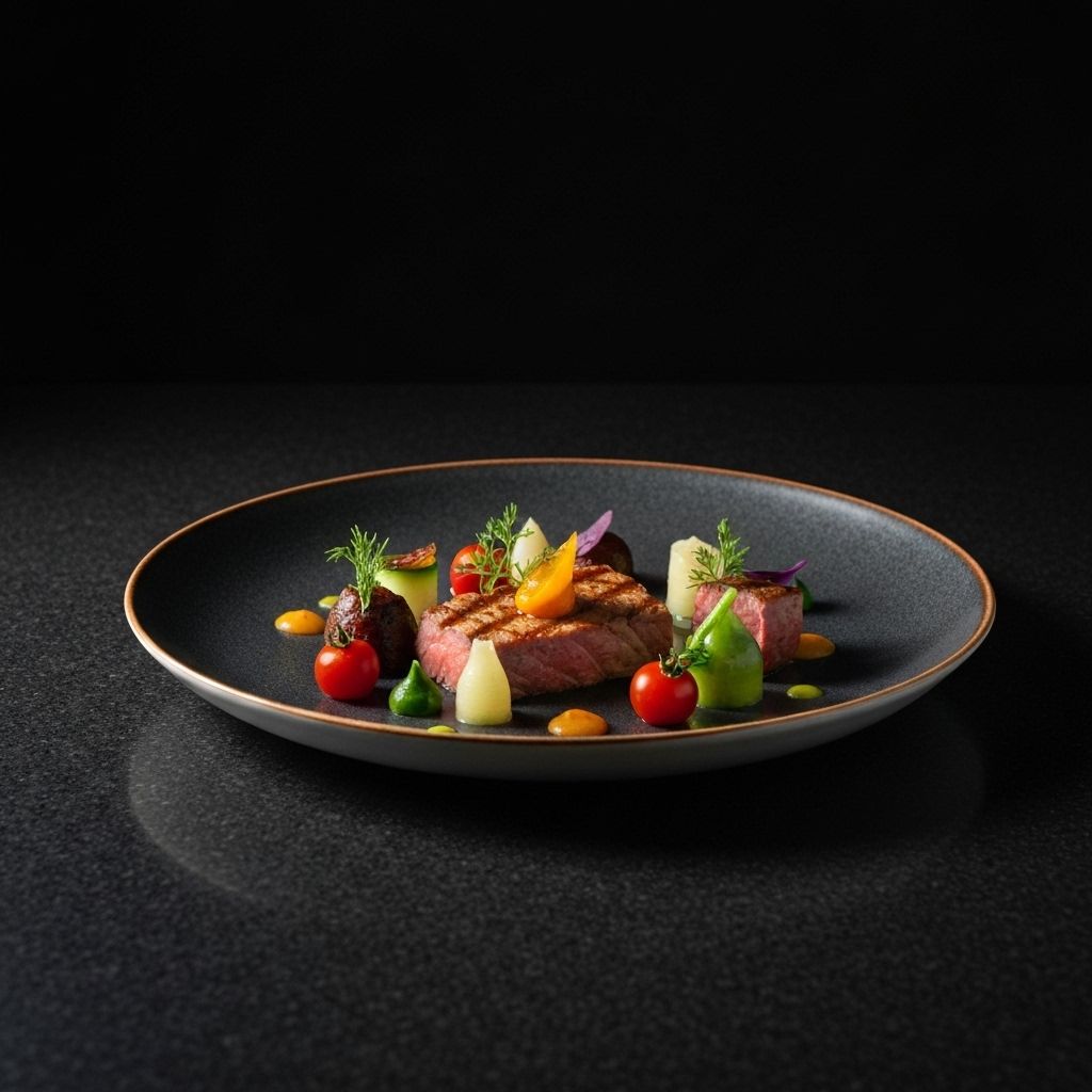Artistically presented gourmet dish with microgreens and elegant plating